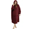 Vista intera di una felpa coperta Sherpa rosso scuro oversize con tasca a marsupio. - Taglia unica / Top / Borgogna