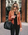 Modische Herbst-Winter PU-Lederjacke für Damen in der schicken Farbe Braun-Orange - S / Oberteile / Orange