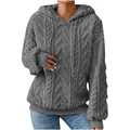 Gedetailleerd overzicht van een grijze verdikte jacquard hoodie voor dames, winter - S / Tops / Grijs