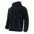 Gedetailleerd overzicht van een herenvest met capuchon van zwart fleece met zachte textuur - S / Tops / Marineblauw
