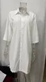 Loose white linen-cotton shirt dress featuring lapel buttons and mid-length sleeves. - S / Top And Bottom / White