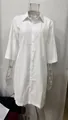 Loose white linen-cotton shirt dress featuring lapel buttons and mid-length sleeves. - S / Top And Bottom / White