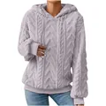 Gezellige lichtpaarse verdikte jacquard hoodie met capuchon voor dames met kabelpatroon - S / Tops / Zilver
