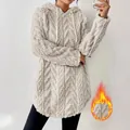 Sudadera con capucha de felpa para mujer con diseño jacquard y cordón ajustable. - Blanco Roto