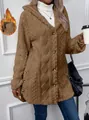 Warmer brauner Fleece-Kapuzencardigan mit Rautenmuster für den gemütlichen Winter-Style. - S / Oberteile / Kaffeebraun