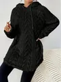 Vista detallada de la sudadera negra con capucha para mujer con textura y jacquard. - S / Tops / Negro