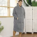 Ultra-soft cozy oversized grey sherpa fleece wearable hoodie blanket with front pocket - One Size / Tops / Dark Gray