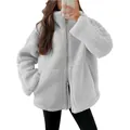 Detailweergave van de grijze Sherpa teddy fleece jas voor dames met hoge kraag - S / Tops / Lichtgrijs