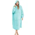 Morbida coperta indossabile con cappuccio sherpa azzurro con tasca frontale per adulti - Taglia unica / Top / Azzurro