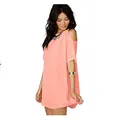 Lockeres schulterfreies Chiffon-Minikleid in Koralle mit kurzen Ärmeln für Damen - M / Oberteile / Rosa