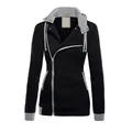 Damen-Kapuzenpullover mit stilvollem asymmetrischem Reißverschluss in Schwarz-Grau - S / 拼色款式(921#)-上装 / Schwarz