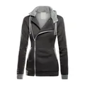 Detailansicht eines Damen Slim Fit Hoodies mit schrägem Reißverschluss und Fleece - S / 拼色款式(921#)-上装 / Dunkelgrau