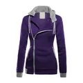 Damen Hoodie mit schrägem Reißverschluss, lila und grau, Fleece-Futter - Lila