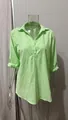 Casual loose-fitting long sleeve linen shirt with V-neck in vibrant lime green shade - 3XL / Tops / Light Green