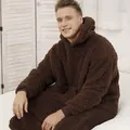 Premium oversized brown Sherpa fleece wearable hoodie blanket for ultimate home comfort - One Size / Tops / Brown