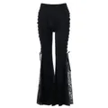 Pantalones punk de campana negros con cordones laterales e inserciones de encaje fino - M / Bottoms / Negro