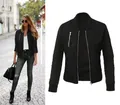 Detailed view of women's black quilted bomber jacket with front zipper and ribbed cuffs - S / Tops / Black