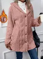 Rosa Plüsch-Cardigan mit Kapuze und Rautenmuster, warmes Winter-Outfit für Damen mode look - S / Oberteile / Rosa