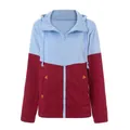 Vista detallada de la sudadera con capucha bicolor azul y granate para mujer - S / Tops / Burdeos