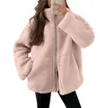Gezellig roze oversized teddyjack met hoge kraag en ritssluiting voor de winter - S / Tops / Roze