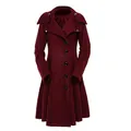 Elegant burgundy long woolen coat featuring irregular hem and distinctive collar detail - Burgundy