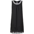 Elegante zwarte mouwloze midi-jurk van chiffon met lovertjes versierde ronde halslijn detail - S / Tops / Zwart