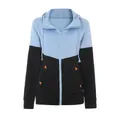 Vista frontal de una sudadera con capucha para mujer en dos tonos azul y negro. - S / Tops / Negro