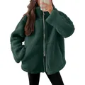 Stijlvol oversized donkergroen fleecejack met hoge kraag en zachte lamswol structuur - S / Tops / Donkergroen