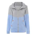 Sudadera con capucha y cremallera para mujer, gris y azul, diseño bicolor moderno - S / Tops / Gris