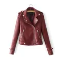 Women's slim fit dark red PU leather biker jacket with asymmetrical zipper closure - Burgundy