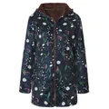 Women's floral hooded padded jacket with warm brown sherpa lining and zip-up detail - 3XL / Tops / Dark Blue
