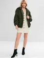 Elegante giacca in pile teddy verde oliva oversize con cerniera e con tasche - Verde