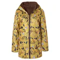 High-quality detail of women's floral hooded zip jacket with warm brown fleece lining - 3XL / Tops / Yellow