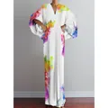 Full-length view of a loose maxi dress featuring a vibrant rainbow watercolor print - S / Rainbow Watercolor Splatter / Colorful