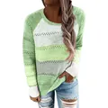 Detailansicht Damen Strickpullover mit modernem Farblock-Design in hellen Grün- und Weißtönen - S / Oberteile / Grün