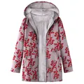Women's long sleeve floral hooded jacket with thick fleece lining and front zip - 3XL / Tops / Grey Floral