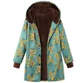 Detailed view of women's vintage floral hooded coat with warm plush lining and ribbed cuffs - 3XL / Tops / Green with Flower