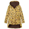 Women's yellow floral hooded plush jacket with irregular hem and cozy fleece lining. - Plant Yellow