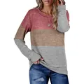 Casual women's color-block crewneck sweatshirt with long sleeves in warm autumnal tones - S / Tops / Red