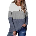Detail showing the three-tone color-block design of the women's long sleeve sweatshirt - S / Tops / Blue