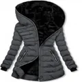 Manteau d'hiver gris foncé à capuche pour femme avec doublure en fausse fourrure noire - 3XL / Hauts / Gris