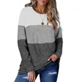 Detail of women's color block long sleeve sweatshirt with white and gray gradient panels - S / Tops / Gray