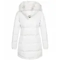 Parka invernale classico da donna bianco con cappuccio e bordo in finta pelliccia - Bianco