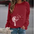 Women's casual loose-fit red crewneck sweatshirt featuring a white dandelion print design - 3XL / Tops / Dandelion Red