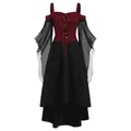 Gothic Halloween witch dress with wide flare sleeves and irregular patchwork hem detail - 3XL / Dresses / Red A