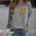 Casual grey long sleeve sweatshirt with sunflower and cat print - 3XL / Tops / Grey Cat