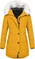 Parka invernale calda media lunghezza da donna con cappuccio in ecopelliccia bianca gialla - Giallo