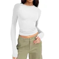 Detail of a slim-fit white long-sleeve T-shirt with raglan sleeves and round neck style - XS / Tops / White