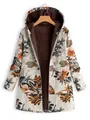 Detailed macro view of vibrant floral print and thick brown plush fleece lining on hooded coat - 3XL / Tops / Leaf Print Orange