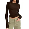 Detail of a slim fit brown raglan long sleeve T-shirt for women's casual wear - XS / Tops / Dark Brown
